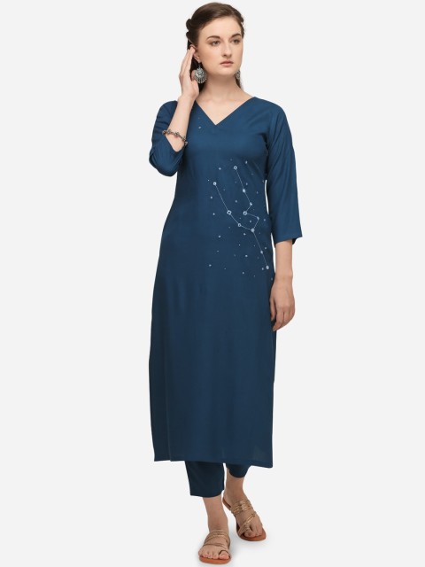 

RAISIN Women Navy Blue Printed Kurta with Trousers