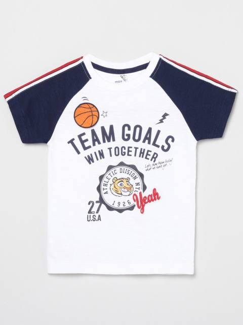 

max Boys White Typography Printed Applique T-shirt