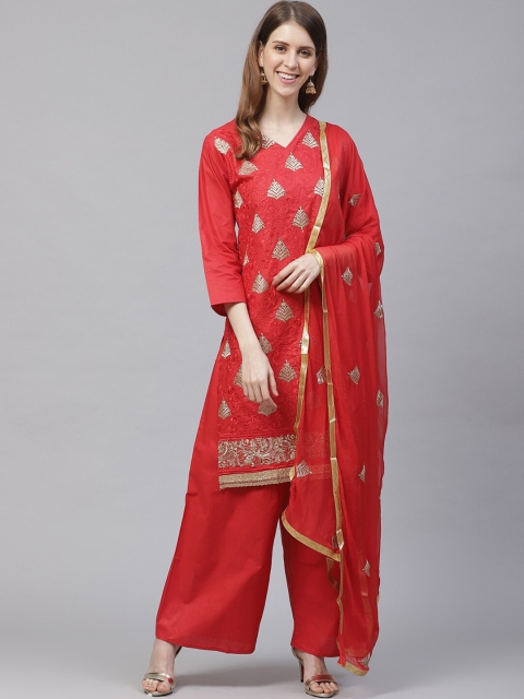 

Ishin Red Pure Cotton Unstitched Dress Material