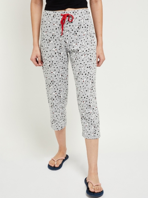 

max Women Grey Melange & White Printed Lounge Capri
