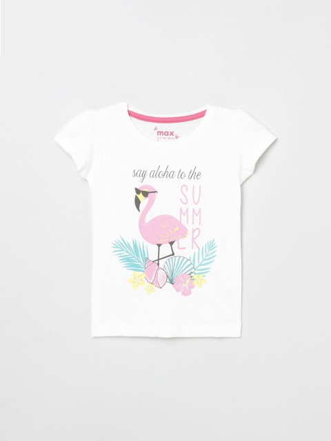 

max Girls Ivory White Pure Cotton Printed T-shirt, Cream