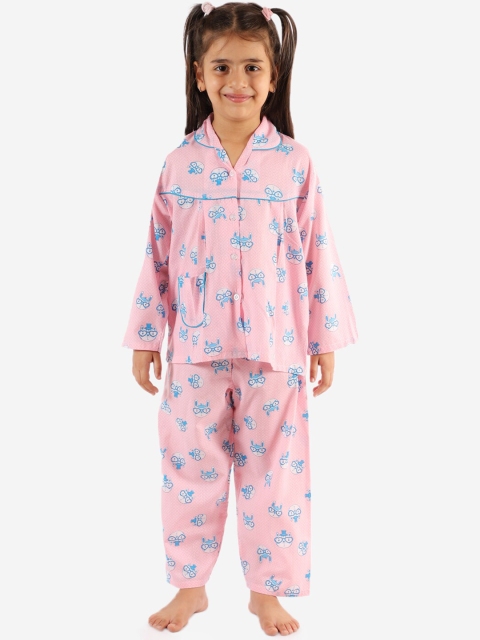 

KID1 Girls Pink & Blue Cat In A Hat Printed Night Suit