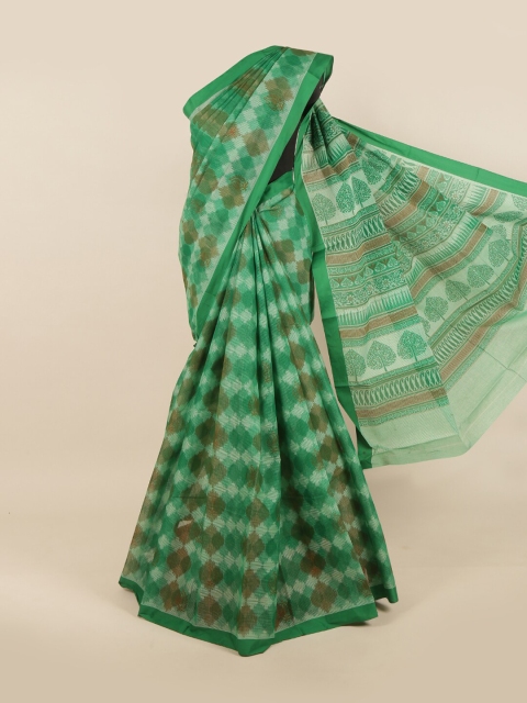 

Pothys Green & Brown Ethnic Motifs Saree