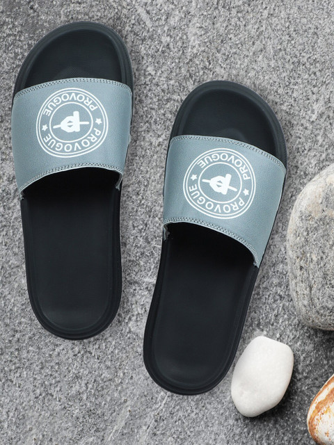 

Provogue Men Grey & Black Printed Rubber Sliders