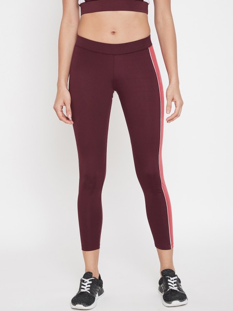 

ATHLISIS Women Maroon & Pink Colourblocked Performance Quick Dry Training Tights