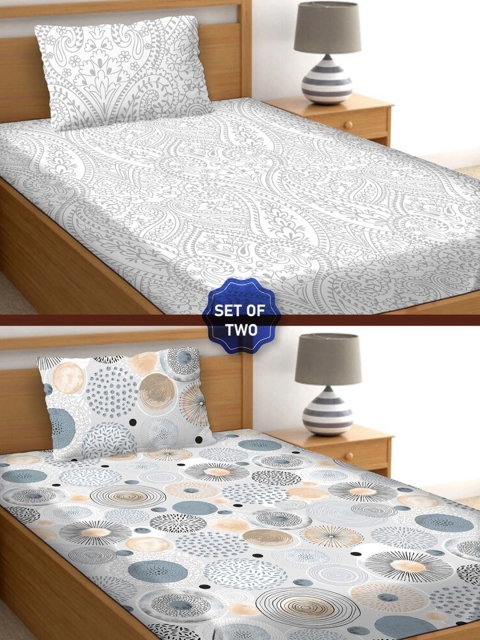 

BELLA CASA White & Grey Floral 250 TC 2 Single Bedsheet with 2 Pillow Covers