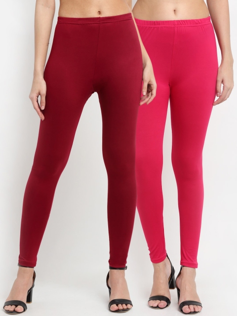 

NEUDIS Women Solid Ankle-Length Leggings-Pack Of 2, Magenta