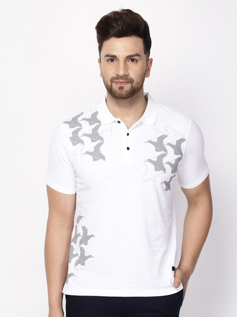 

Blackberrys Men White & Grey Printed Polo Collar Slim Fit T-shirt