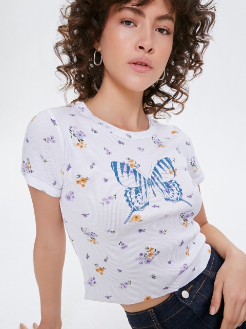 

FOREVER 21 White & Lavender Regular Crop Top