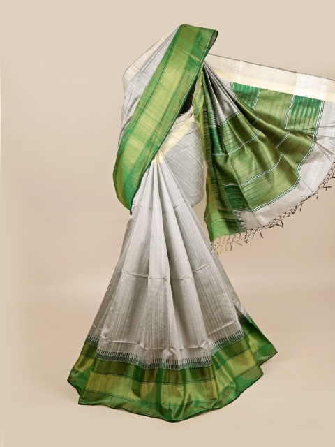 

Pothys Grey & Green Ethnic Motifs Jute Silk Saree