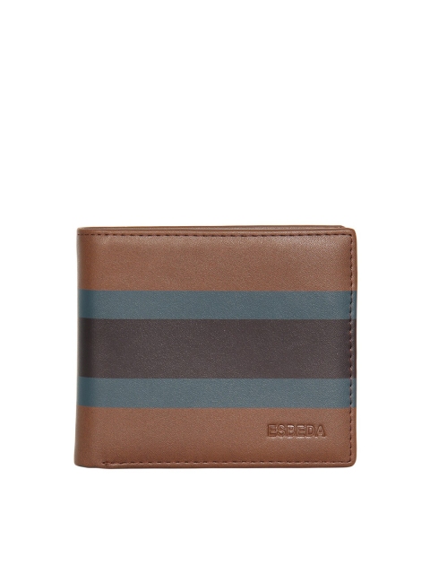 

ESBEDA Men Brown & Grey Striped PU Two Fold Wallet with SIM Card Holder