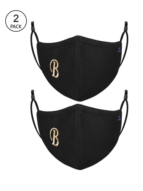 

CENWELL Unisex Pack Of 2 Black Solid 6-Ply Reusable Pure Cotton Cloth Masks
