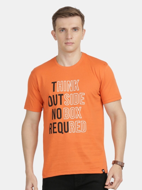 

MASH UNLIMITED Men Rust & White Typography Printed Slim Fit T-shirt