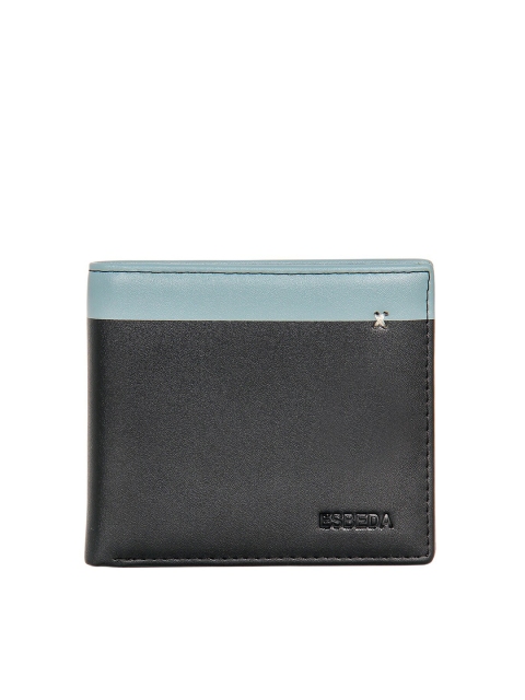 

ESBEDA Men Black & Blue Colourblocked Textured PU Two Fold Wallet with SIM Card Holder