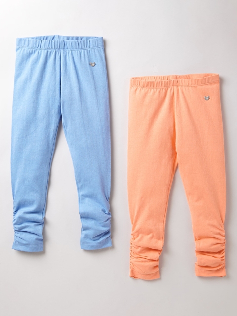 

Ed-a-Mamma Girls Blue & Orange Pack Of 2 Solid Cotton Ankle-Length Leggings