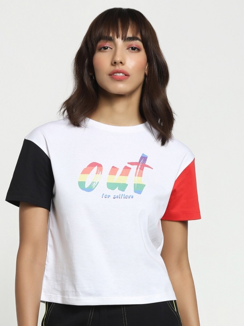 

Bewakoof Women White Typography Printed T-shirt