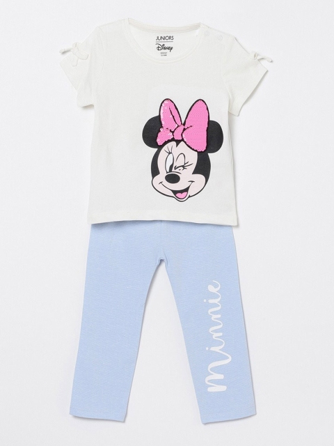 

Juniors by Lifestyle Girls White & Blue Minnie Mouse Printed T-shirt with Pyjamas