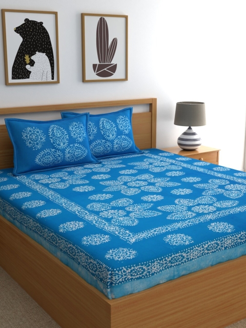 

RANGDESI Blue & Off White Ethnic Motifs 210 TC King Bedsheet with 2 Pillow Covers