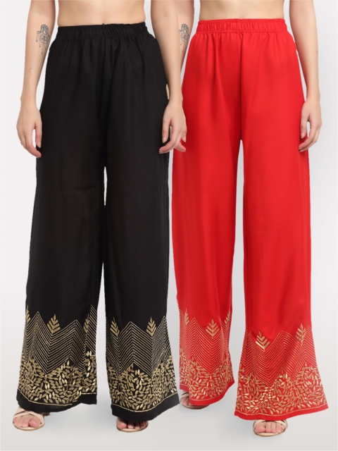 

NEUDIS Women Black & Red Pack of 2 Ethnic Motifs Hem Design Ethnic Palazzos