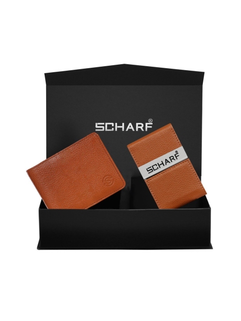 

SCHARF Men Tan Brown Textured Genuine Leather Accessory Gift Set