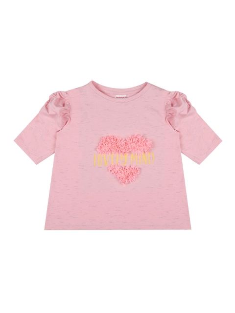 

RAINE AND JAINE Girls Pink Typography Printed Applique T-shirt