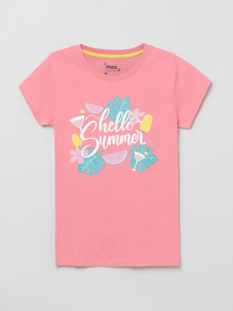 

max Girls Rust Pink Typography Printed T-shirt
