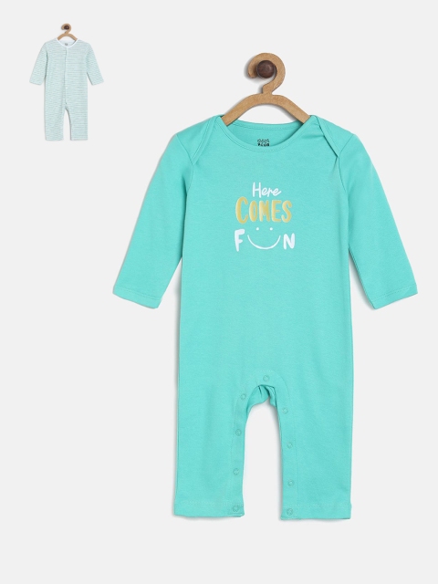 

MINI KLUB Infant Boys Pack Of 2 Printed Pure Cotton Rompers, Turquoise blue