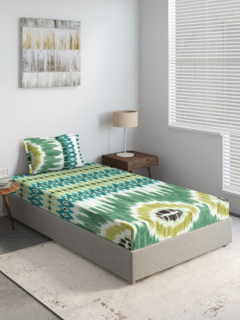 

DDecor Green & Blue 150 TC Single Bedsheet with 1 Pillow Covers