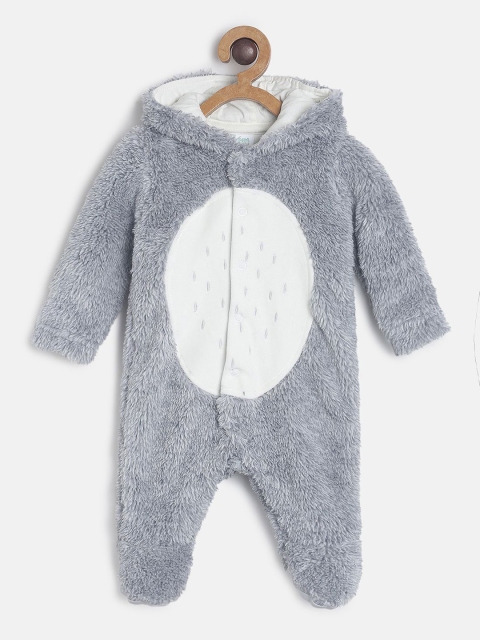 

MINI KLUB Infant Kids Grey & White Printed Pure Cotton Sleepsuit