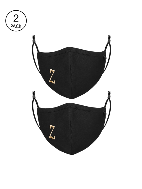 

CENWELL Unisex Pack Of 2 Black & Gold-Coloured Printed 6-Ply Reusable Pure Cotton Cloth Masks