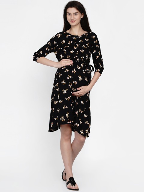 

Mine4Nine Maternity Black Floral A-Line Dress