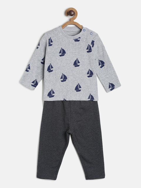 

MINI KLUB Boys Grey & Navy Blue Printed T-shirt with Pyjamas