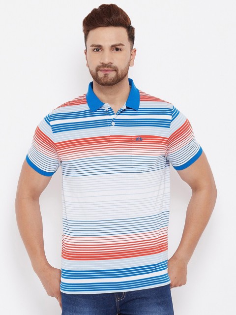

98 Degree North Men Blue & White Striped Polo Collar Cotton T-shirt