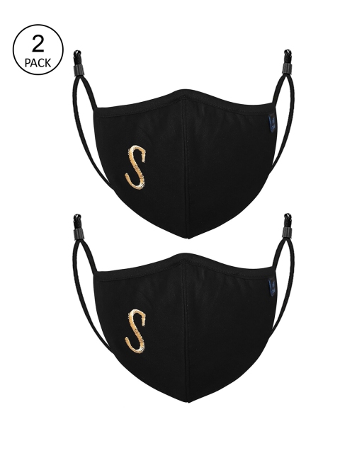 

CENWELL Adult Pack of 2 Printed 6-Ply Reusable Pure Cotton Cloth Masks, Black