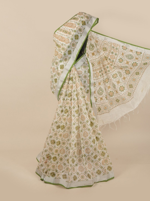 

Pothys Off White & Green Ethnic Motifs Saree