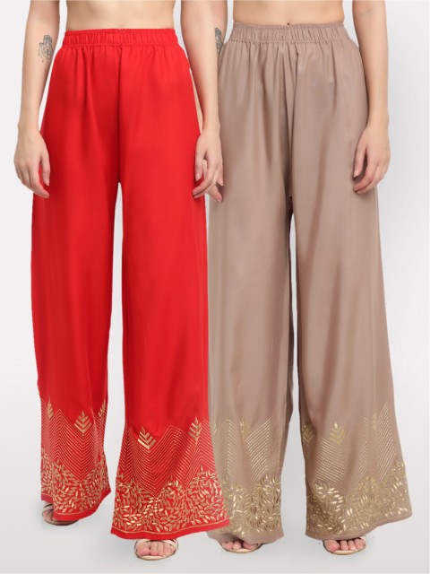 

NEUDIS Women Red & Brown Set of 2 Ethnic Motifs Hem Design Ethnic Palazzos