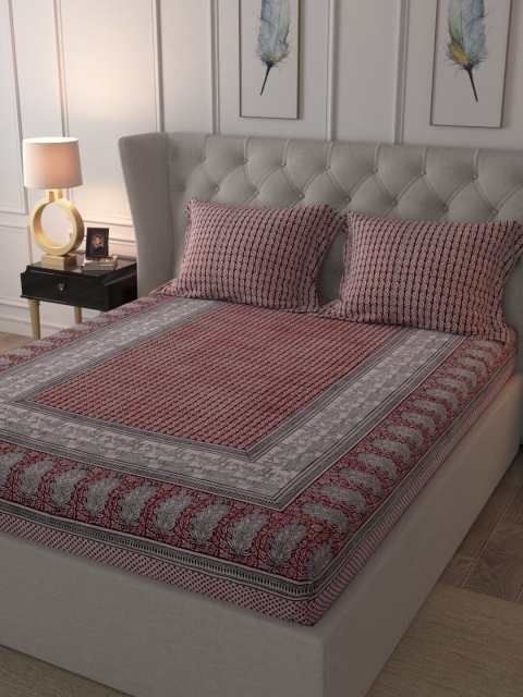 

RANGDESI Maroon & Beige Ethnic Motifs 210 TC King Bedsheet with 2 Pillow Covers