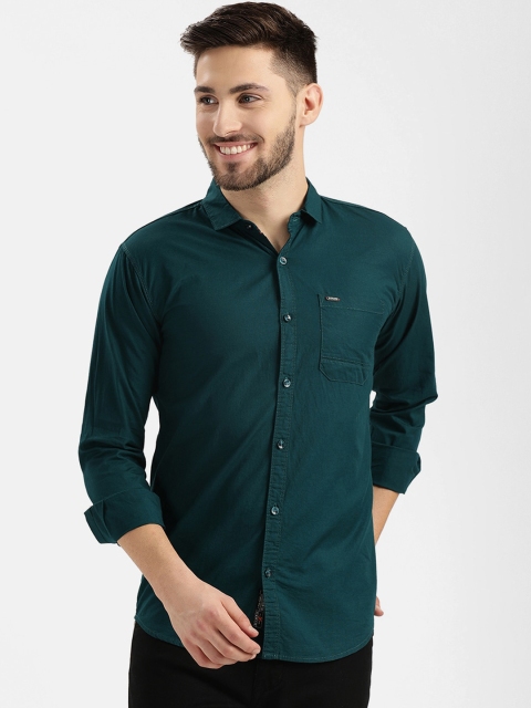 V2 Value & Variety Men Teal Green Linen Casual Shirt
