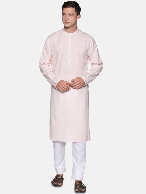 

Saffron Threads Men White & Pink Pure Cotton Checked Kurta