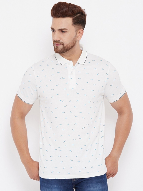 

98 Degree North Men White & Blue Printed Polo Collar T-shirt