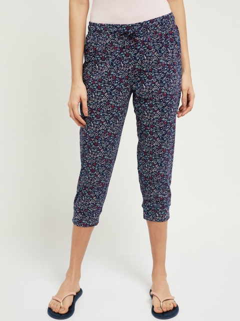 

max Women Navy Blue & Red Printed Pure Cotton Lounge Capri