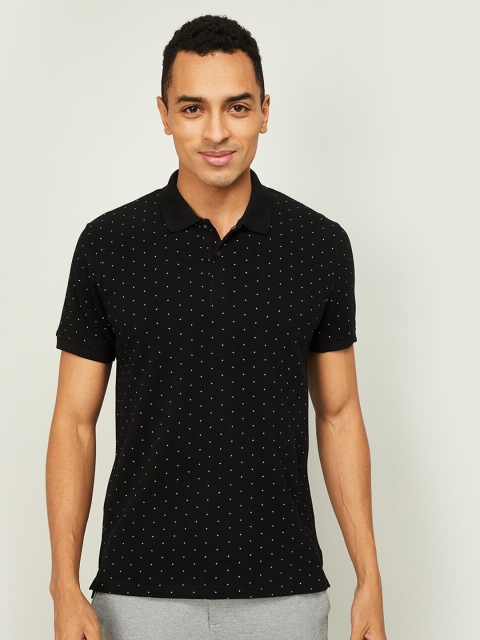 

UCLA Men Black & White Printed Polo Collar Slim Fit T-shirt