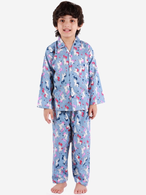 

KID1 Boys Blue & White Printed Night suit