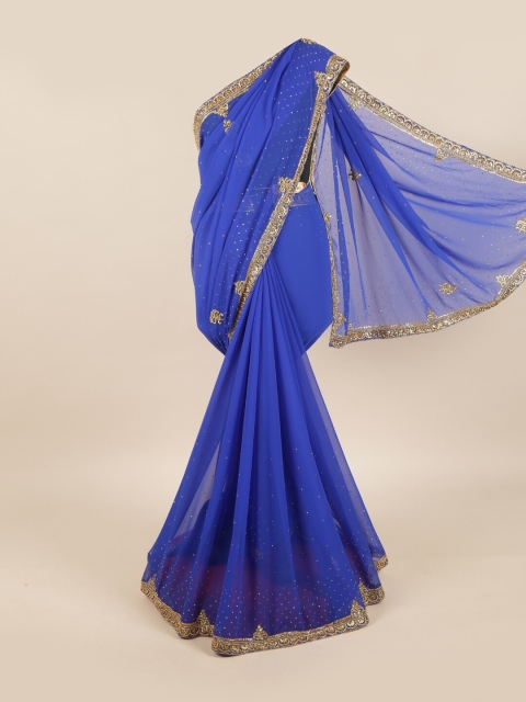 

Pothys Women Blue Embellished Pure Georgette Saree