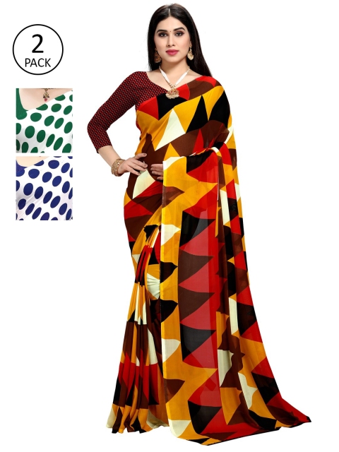 

KALINI Green & Blue Pack of 3 Printed Sarees