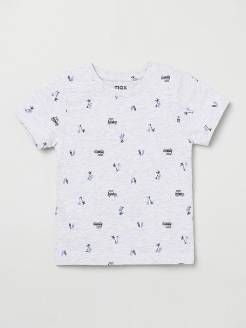 

max Boys Grey Melange Printed Cotton T-shirt