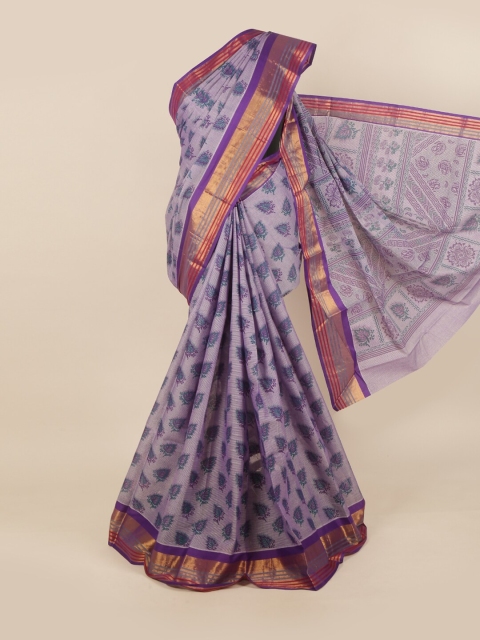 

Pothys Violet & Gold-Toned Floral Saree