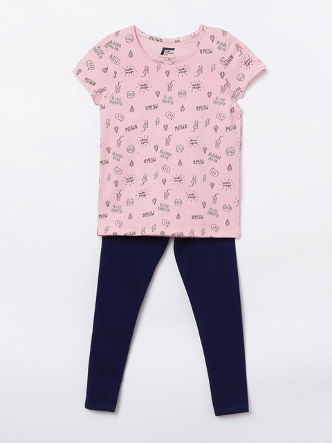 

Fame Forever by Lifestyle Girls Navy Blue & Pink Printed Top with Leggings
