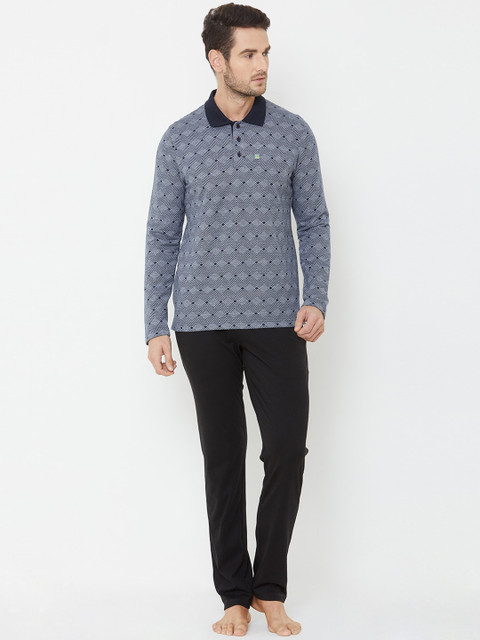 

Sweet Dreams Men Navy Blue & Grey Printed Night suit