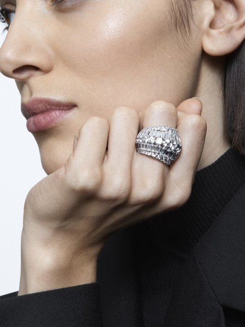 

SWAROVSKI Large White Rhodium-Plated Hyperbola Cocktail Ring 52